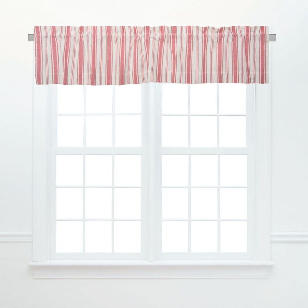 C&F Home Savannah Stripe Red 100% Cotton Set of 2 Window Valances 15" x 72"